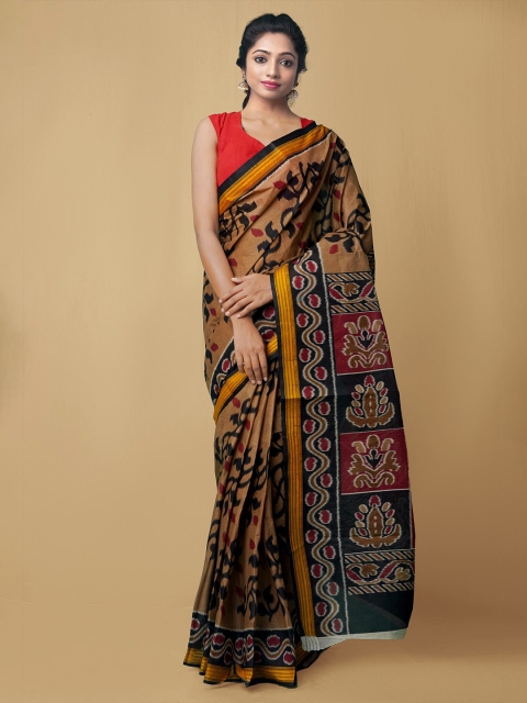 

Unnati Silks Brown & Gold-Toned Floral Pure Cotton Kovai Saree