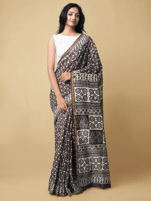 

Unnati Silks Women Grey & White Preet Dabu Chanderi Sico Sustainable Saree