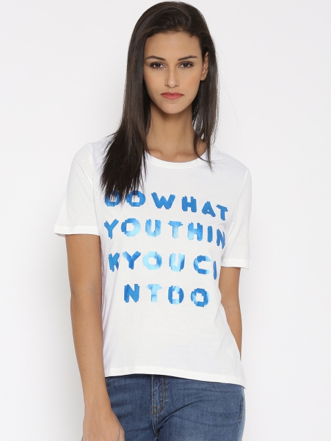 

United Colors of Benetton Women White Printed T-shirt