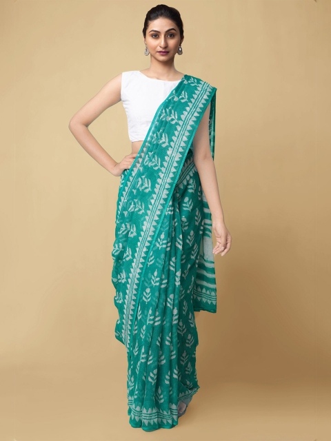

Unnati Silks Green & White Dabu Pure Cotton Kota Saree