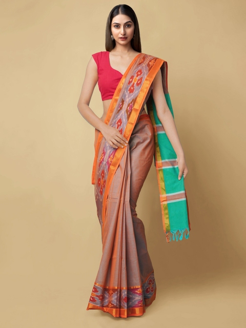 

Unnati Silks Orange & Gold-Toned Woven Design Chettinad Saree