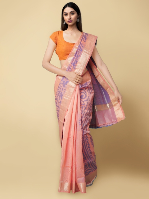 

Unnati Silks Pink & Purple Net Kota Handloom Saree