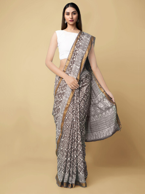 

Unnati Silks Grey & White Dabu Pure Cotton Dabu Saree