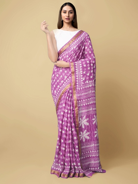 

Unnati Silks Women Pink & Off white Preet Dabu Mulmul Cotton Sustainable Saree