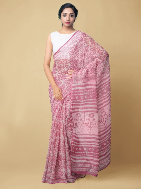 

Unnati Silks Pink & Off White Dabu Pure Cotton Kota Saree