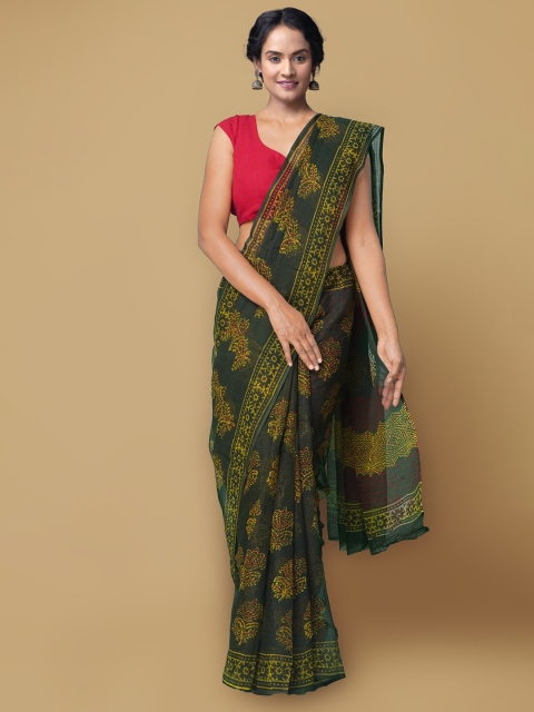 

Unnati Silks Green & Yellow Silk Cotton Chanderi Saree