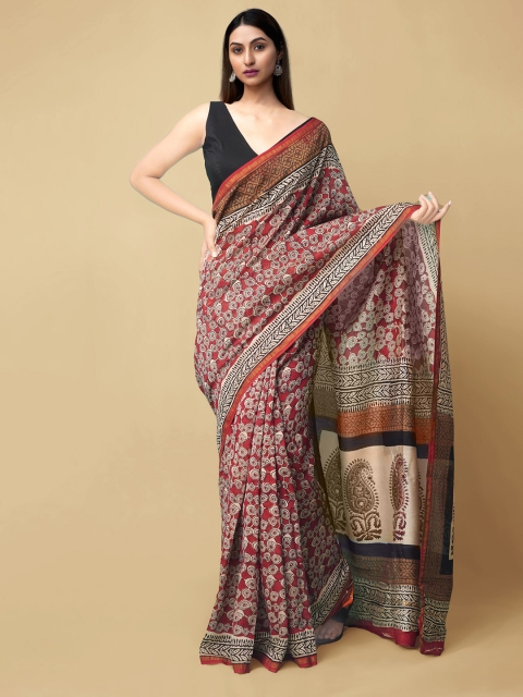 

Unnati Silks Women Red & Black Preet Bagru Chanderi Sico Sustainable Saree