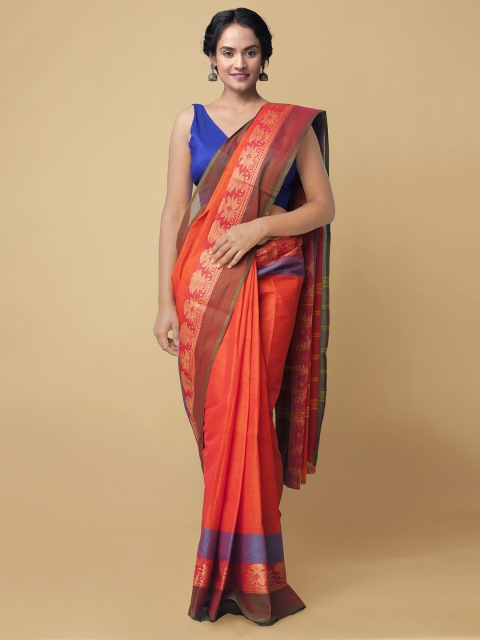 

Unnati Silks Red & Blue Pure Cotton Chettinad Saree