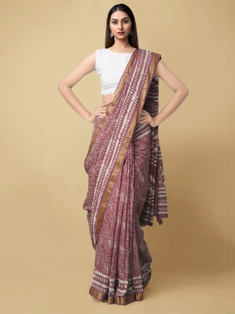 

Unnati Silks Women Pink & Off White Preet Dabu Mulmul Cotton Sustainable Saree