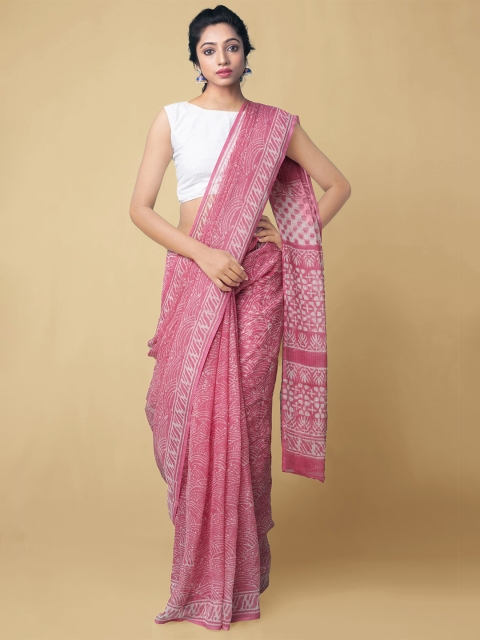 

Unnati Silks Pink & White Pure Cotton Kota Saree