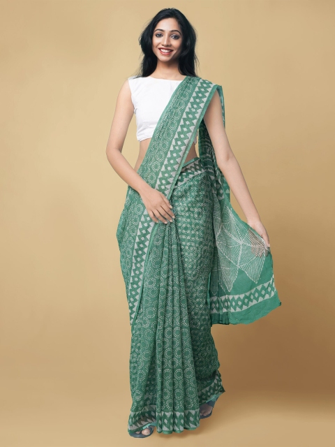 

Unnati Silks Green & White Pure Cotton Kota Saree