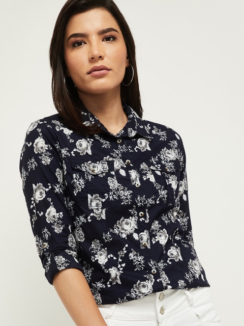 

max Women Blue Floral Printed Casual Shirt