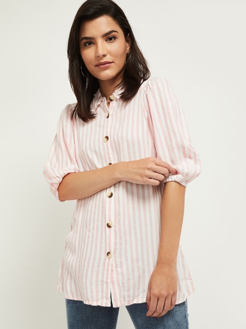 

max Women Pink & White Striped Casual Shirt