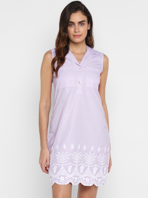 

FOSH Women Purple & White Checked Shirt Dress