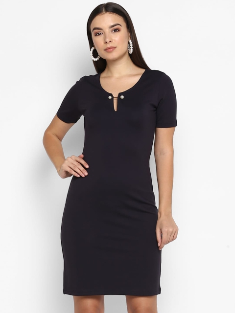 

FOSH Women Navy Blue Round Neck Bodycon Dress