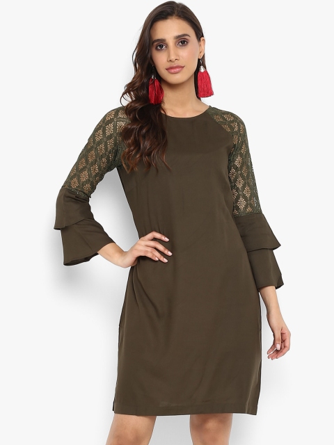 

FOSH Women Olive Green Lace A-Line Dress