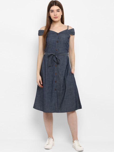 

FOSH Women Grey Solid Dress With Belt