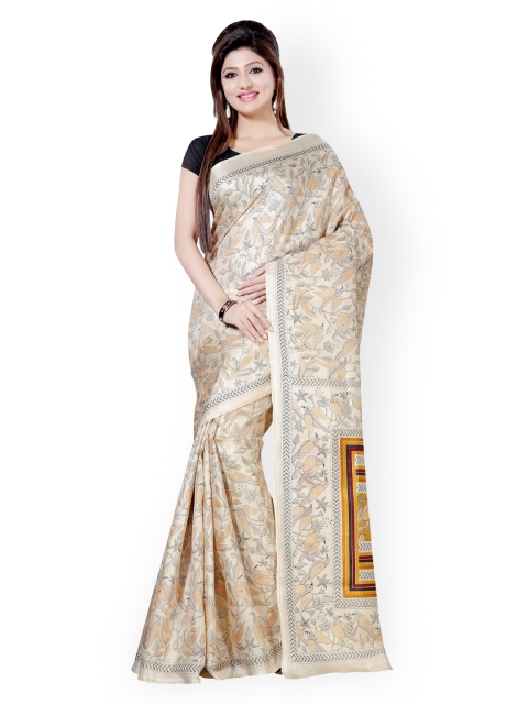 

Saree mall Beige Khadi Silk Madhubani Print Saree