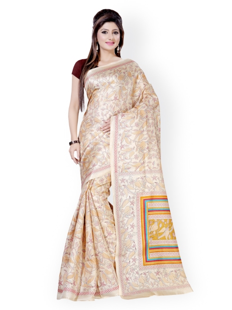 

Saree mall Beige Khadi Silk Madhubani Print Saree