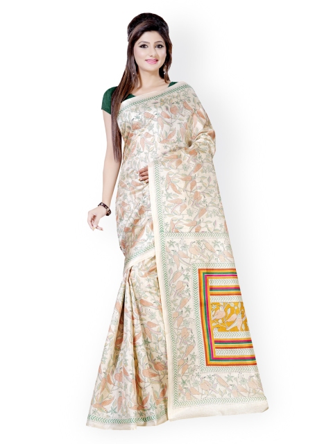 

Saree mall Beige Khadi Silk Madhubani Print Saree