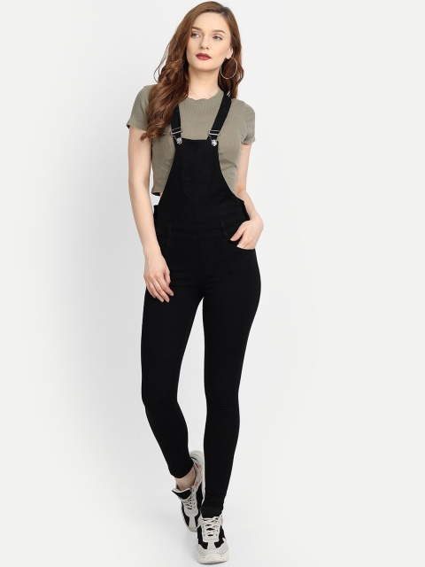 

BROADSTAR Women Black Solid Ankle-Length Cotton Dungaree