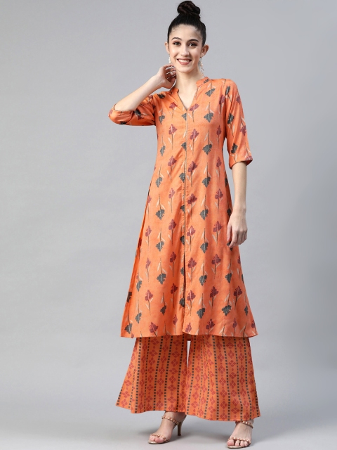 

Sbo Fashion Women Orange & Grey Ethnic Motifs Printed Kurta with Palazzos