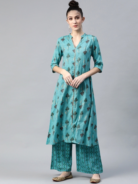 

Sbo Fashion Women Blue & Green Ethnic Motifs Printed Kurta with Palazzos