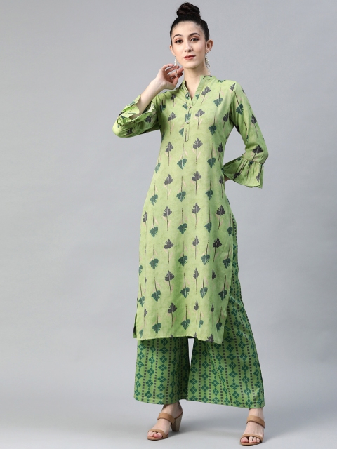 

Sbo Fashion Women Green & Black Ethnic Motifs Printed Kurta with Palazzos
