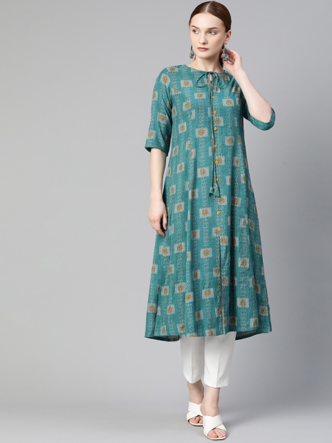 

Sbo Fashion Women Teal & Yellow Ethnic Motifs Printed Kurta