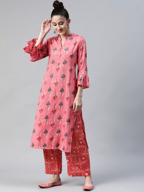 

Sbo Fashion Women Pink & Red Floral Printed Kurta with Palazzos