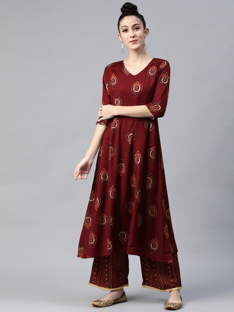 

Sbo Fashion Women Maroon & Navy Blue Ethnic Motifs Printed Kurta with Palazzos