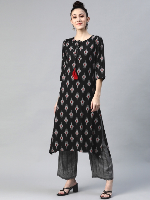 

Sbo Fashion Women Black & Grey Ethnic Motifs Printed Organic Cotton Kurta with Palazzos