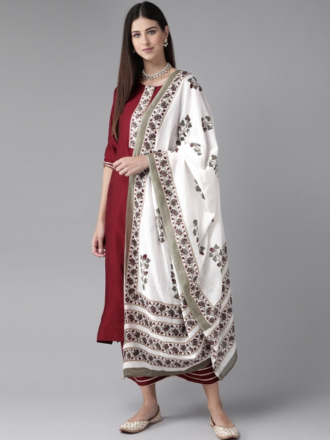 

Indo Era Women Green Printed Regular Kurta with Trousers & With Dupatta