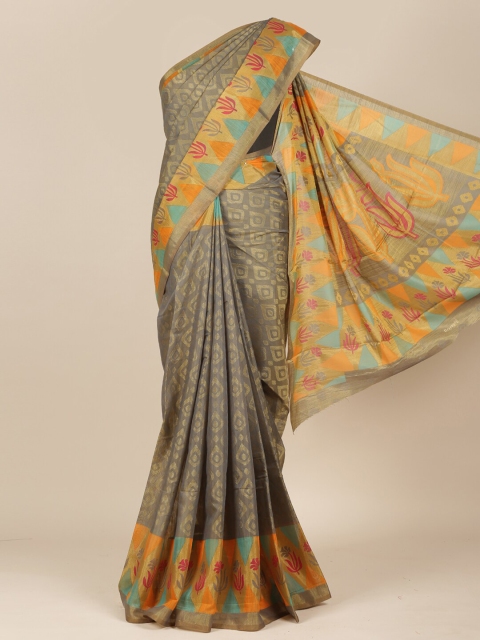 

Pothys Grey & Yellow Zari Jute Silk Saree