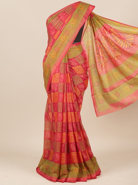 

Pothys Pink & Green Jute Silk Saree