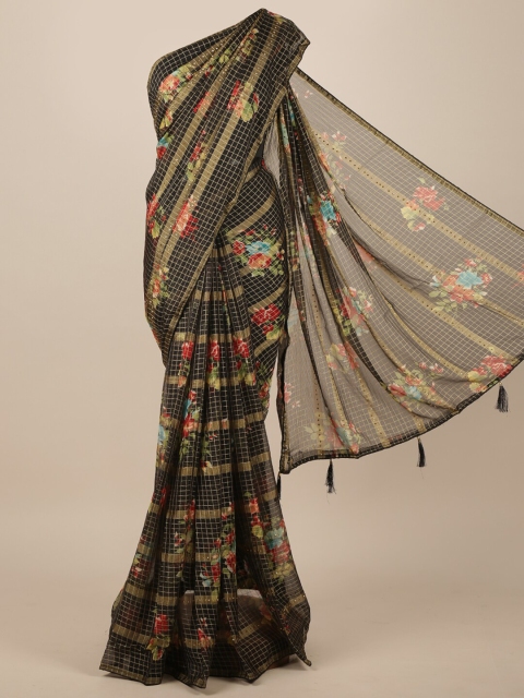 

Pothys Black & Red Checked Sequinned Saree