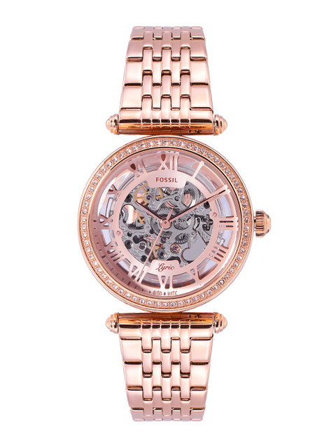 

Fossil Lyric Women Silver-Toned Skeleton Dial Bracelet Style Strap Automatic Watch ME3198