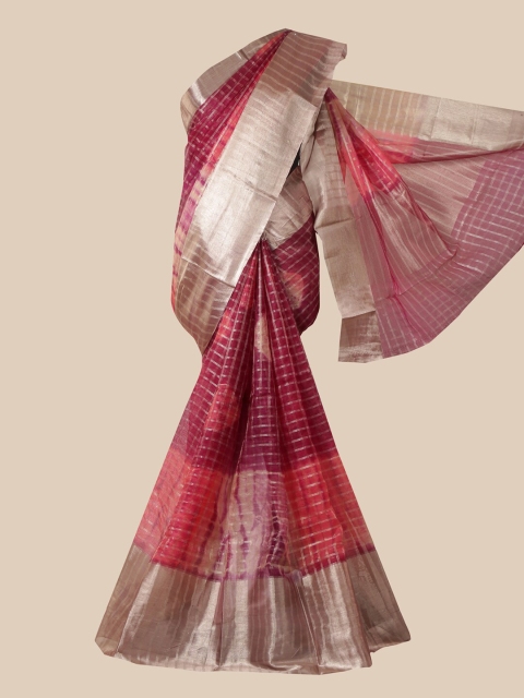 

Pothys Maroon & Pink Checked Zari Tissue Saree