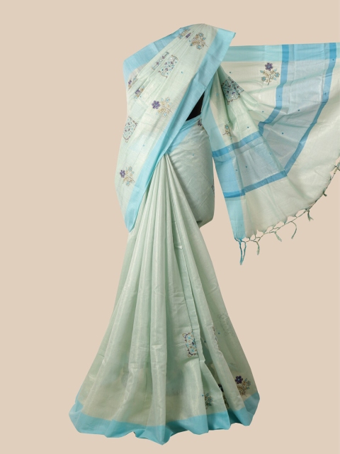 

Pothys Sea Green & Blue Embellished Tissue Saree