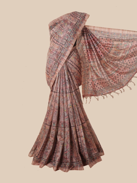

Pothys Peach-Coloured & Black Ethnic Motifs Jute Silk Saree