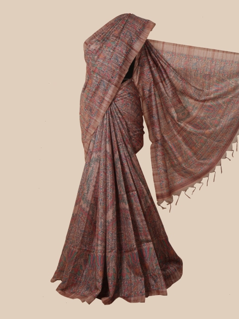 

Pothys Beige & Pink Ethnic Motifs Jute Silk Saree