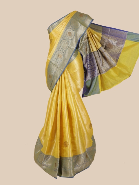 

Pothys Yellow & Blue Ethnic Motifs Zari Art Silk Banarasi Saree