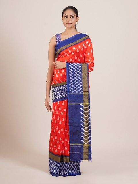 

Pothys Orange & Blue Pure Silk Kanjeevaram Saree