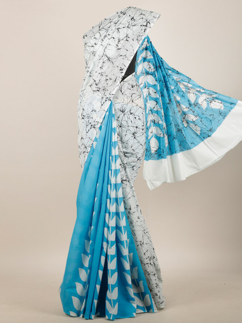 

Pothys White & Blue Cotton Blend Saree