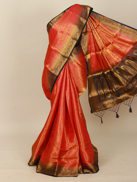 

Pothys Pink & Gold-Toned Woven Design Zari Art Silk Banarasi Saree