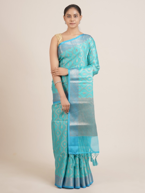 

Pothys Blue & Silver-Toned Woven Design Art Silk Saree