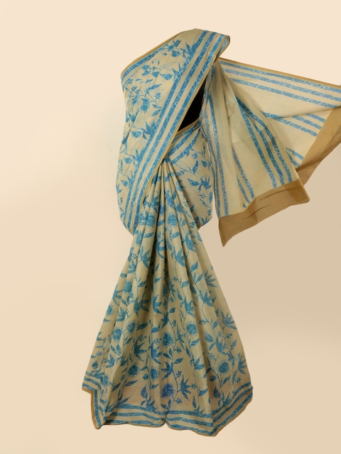 

Pothys Beige & Blue Floral Pure Cotton Saree