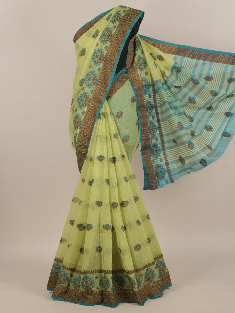 

Pothys Green & Brown Ethnic Motifs Cotton Blend Saree
