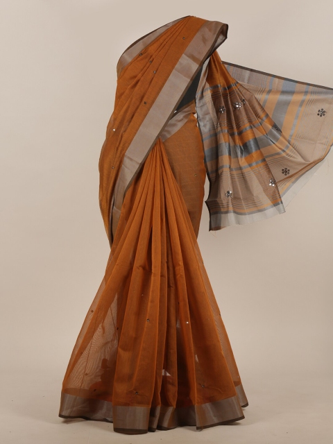 

Pothys Rust & Black Solid Mirror Work Saree