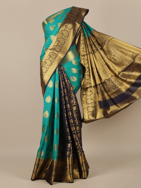 

Pothys Sea Green & Gold-Toned Woven Design Jute Silk Saree